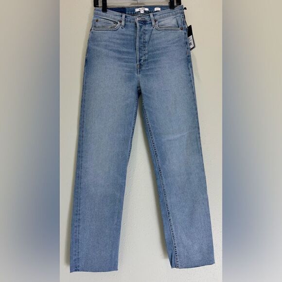 NWT Re/Done 70s High Rise Stove Pipe frayed straight-leg jeans Size 28 - Picture 3 of 12